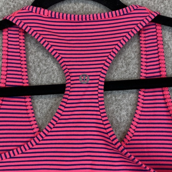 Lululemon Cool Racerback tank hot pink with blue stripes S straight hem - Picture 2 of 5
